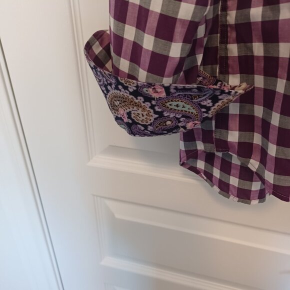 Jack Lipson Signature Shirt  Flip Cuff Paisley Plaid Eclectic Size: 16.5 - Picture 10 of 10